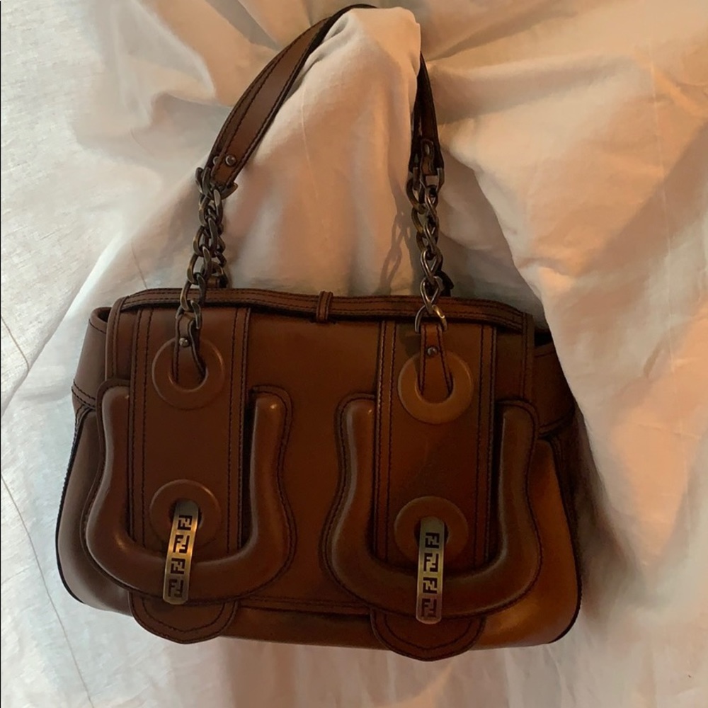 Fendi Borsa Catene Brown Leather Baguette Purse